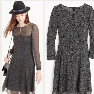 J.‎ Crew Speckled Black White Silk Chiffon Dress in Size 00